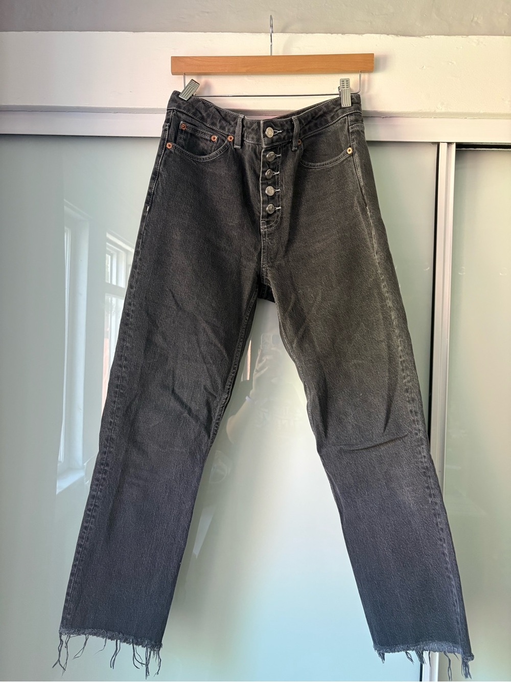 Topshop Black Relaxed Button-Fly Jeans